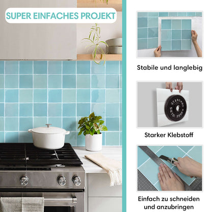 Selbstklebende Wandfliesen in Blaugrün – Quadratisch und Extra Dick