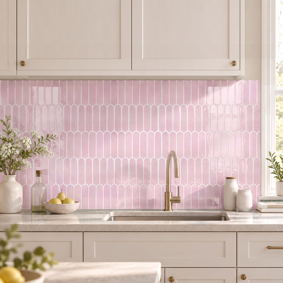 Selbstklebende Wandfliesen in Blush-Rosa – Fischschuppenmuster und Extra Dick
