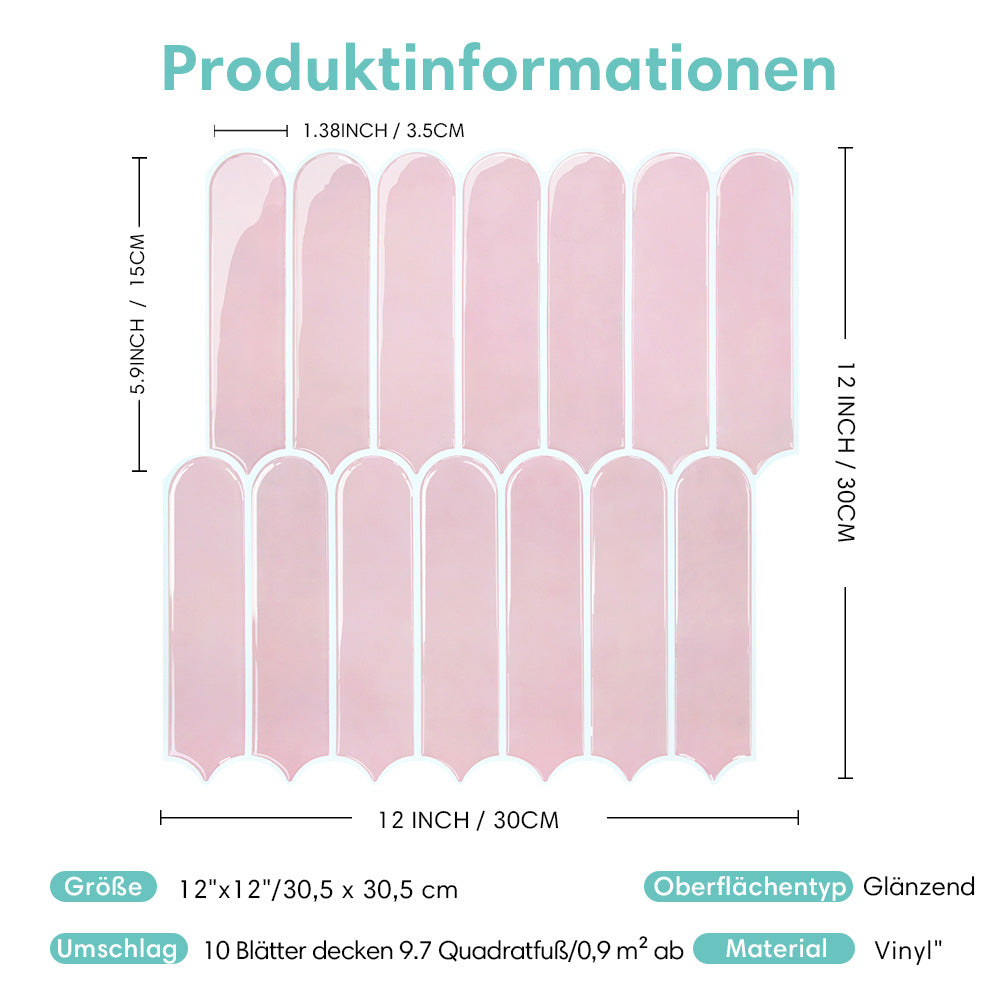 Selbstklebende Wandfliesen in Blush-Rosa – Fischschuppenmuster und Extra Dick