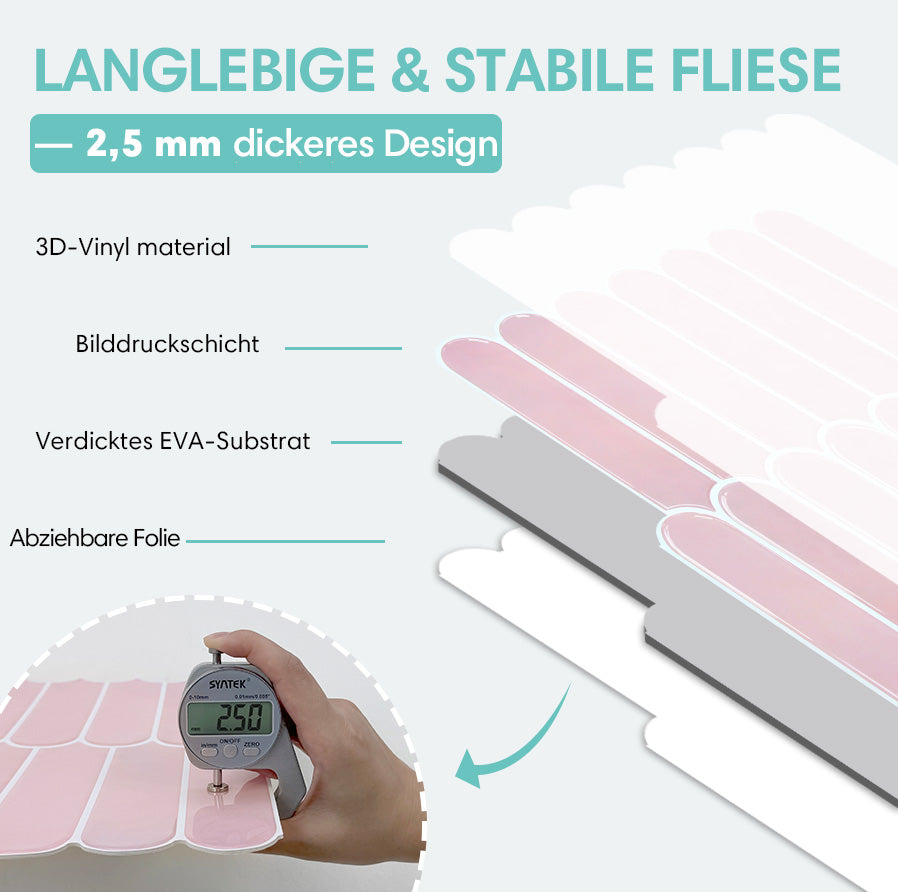 Selbstklebende Wandfliesen in Blush-Rosa – Fischschuppenmuster und Extra Dick