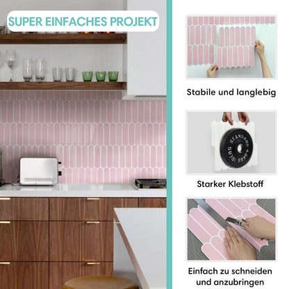 Selbstklebende Wandfliesen in Blush-Rosa – Fischschuppenmuster und Extra Dick