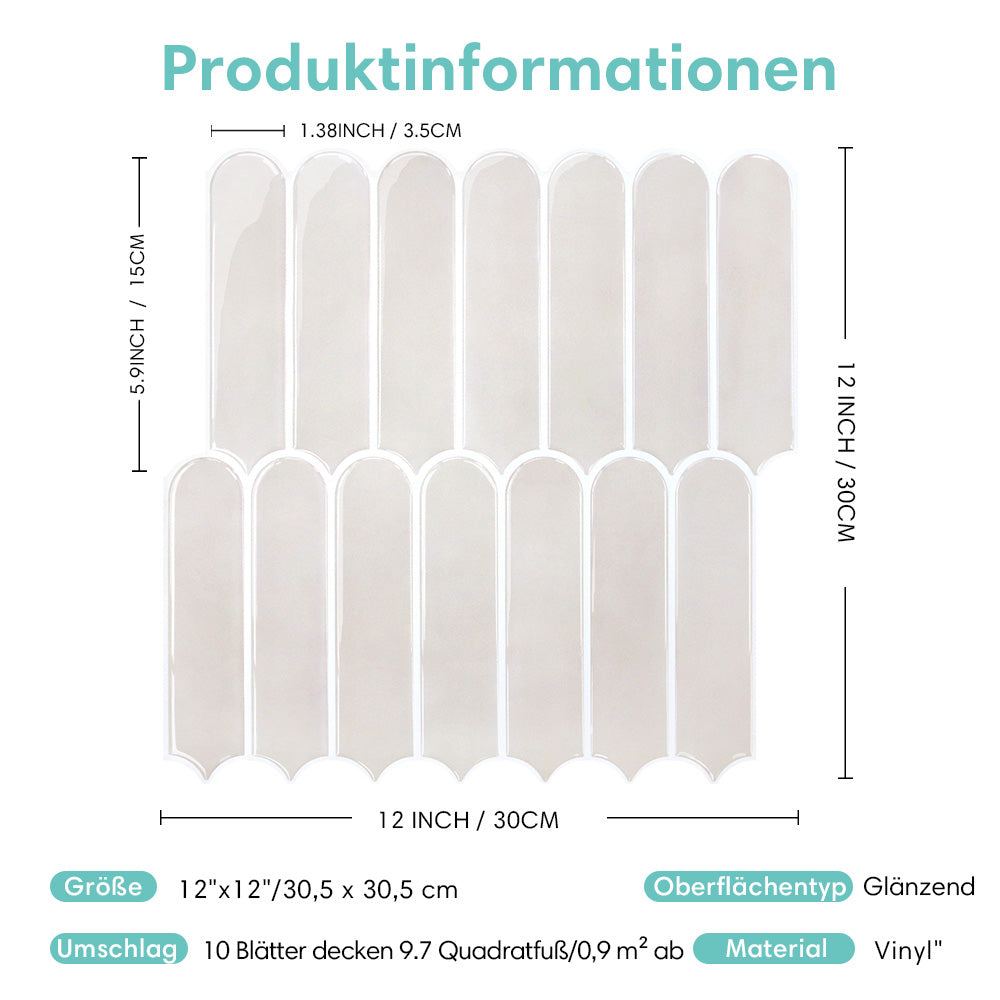 Selbstklebende Wandfliesen in Cream im Fischschuppen-Design – Dickere Ausführung für Küchenrückwände