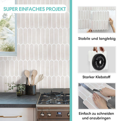 Selbstklebende Wandfliesen in Cream im Fischschuppen-Design – Dickere Ausführung für Küchenrückwände