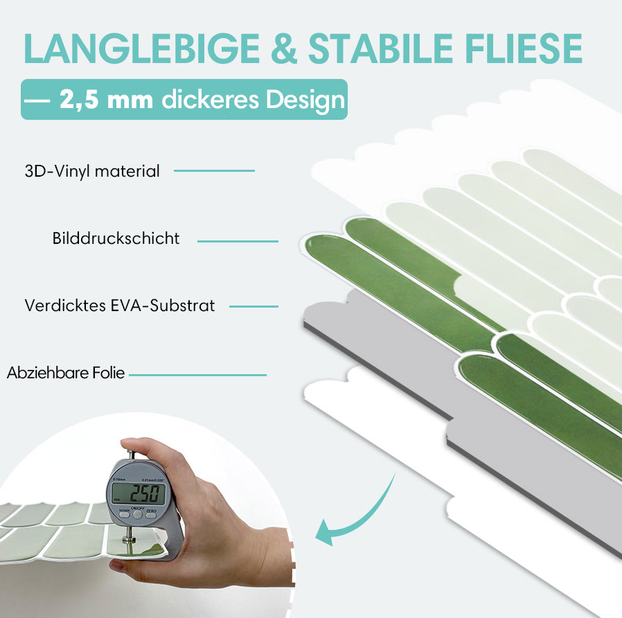 Selbstklebende Wandfliesen in Grün – Fischschuppenmuster und Extra Dick