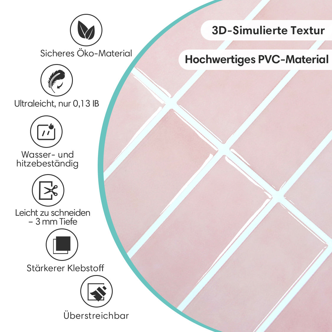 Selbstklebende Wandfliesen in Pink – Lineares Design für Küchenrückwände