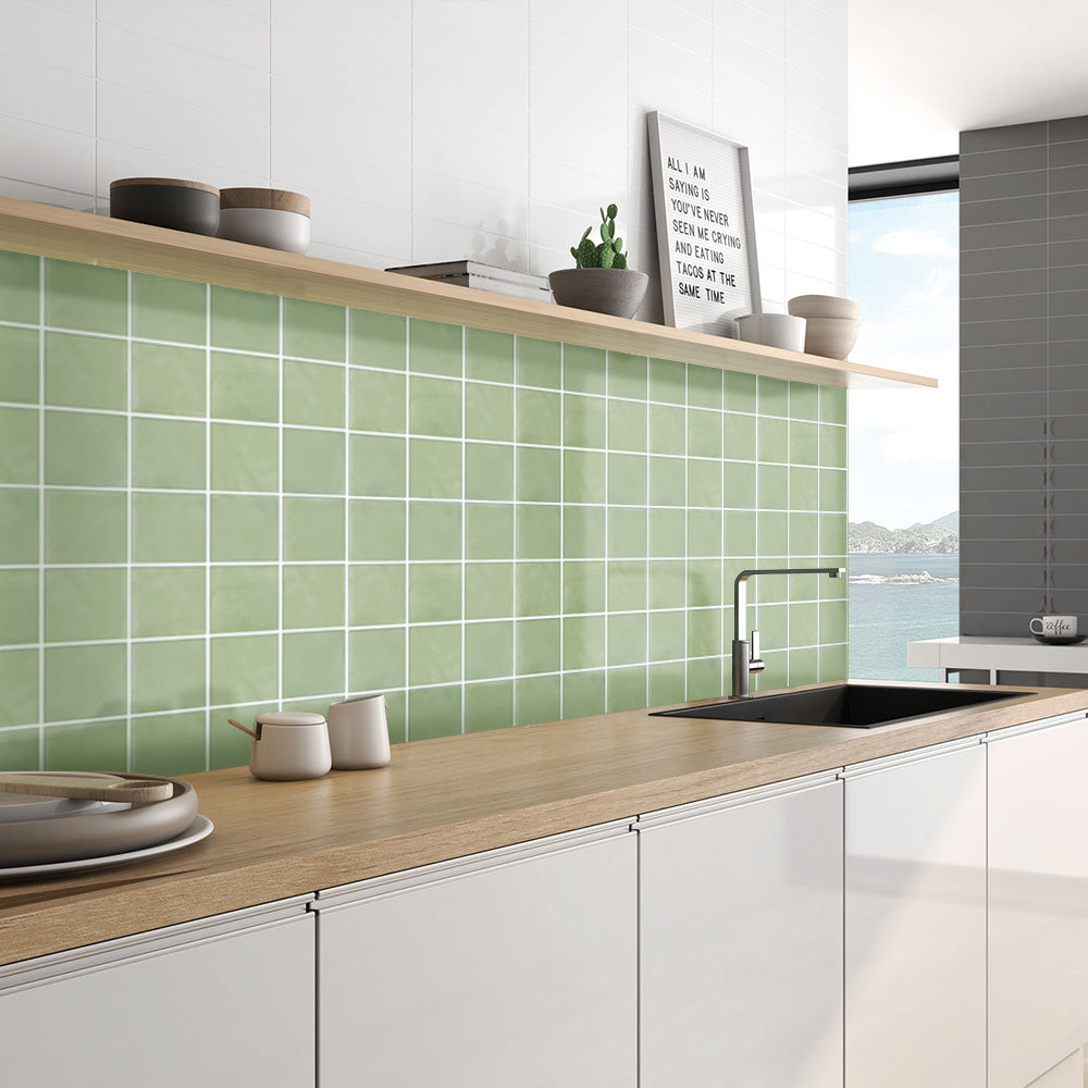 Selbstklebende Wandfliesen in Salbeigrün – Quadratisch und Extra Dick