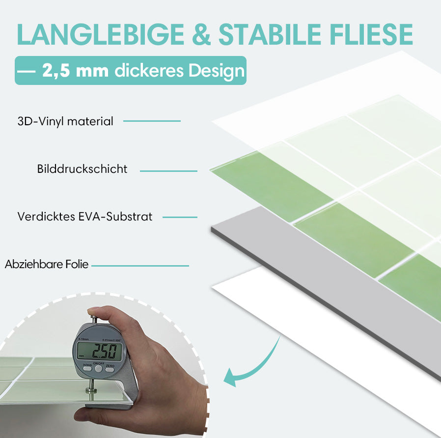 Selbstklebende Wandfliesen in Salbeigrün – Quadratisch und Extra Dick