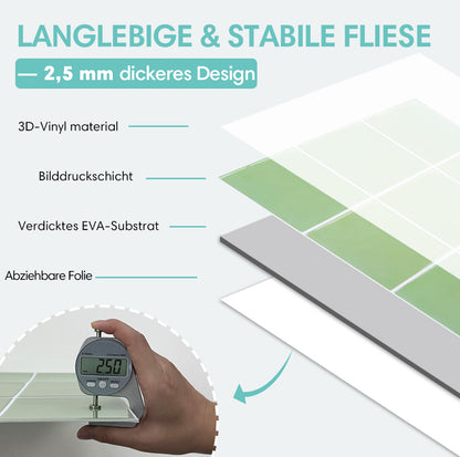 Selbstklebende Wandfliesen in Salbeigrün – Quadratisch und Extra Dick