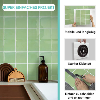 Selbstklebende Wandfliesen in Salbeigrün – Quadratisch und Extra Dick