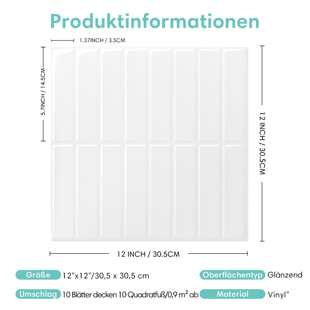 Selbstklebende Wandfliesen in Weiß – Lineares Design für Küchenrückwände