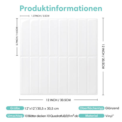 Selbstklebende Wandfliesen in Weiß – Lineares Design für Küchenrückwände