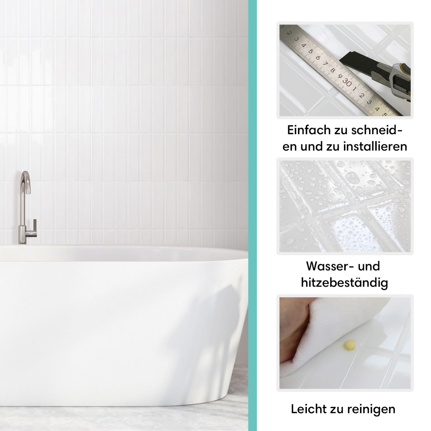 Selbstklebende Wandfliesen in Weiß – Lineares Design für Küchenrückwände