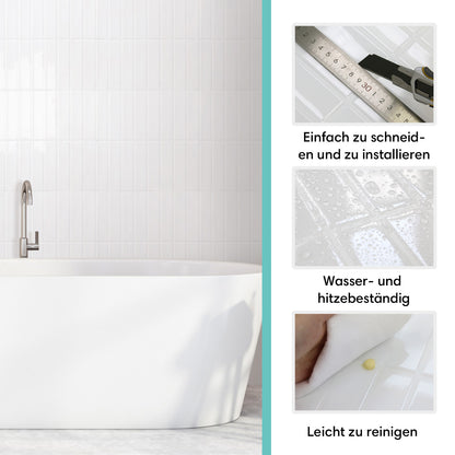 Selbstklebende Wandfliesen in Weiß – Lineares Design für Küchenrückwände