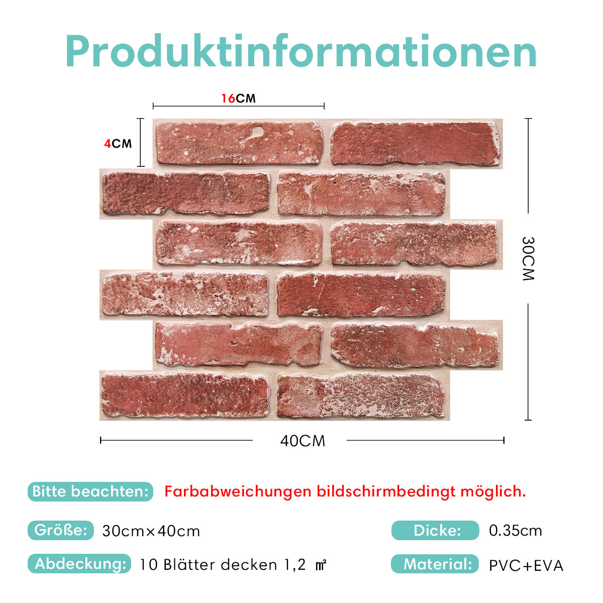 Selbstklebende 3D Wandpaneele Antike Rote Ziegeloptik