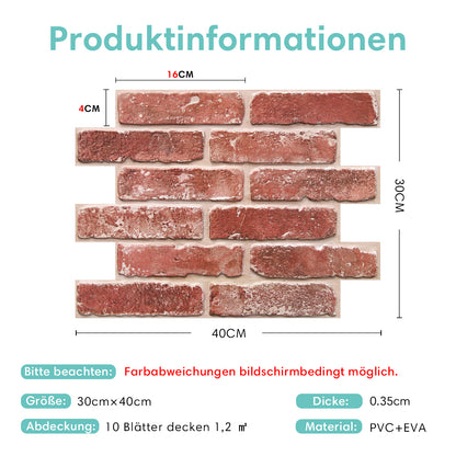 Selbstklebende 3D Wandpaneele Antike Rote Ziegeloptik