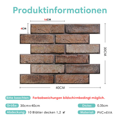 Selbstklebende 3D Wandpaneele Dunkelbraune Backsteinoptik