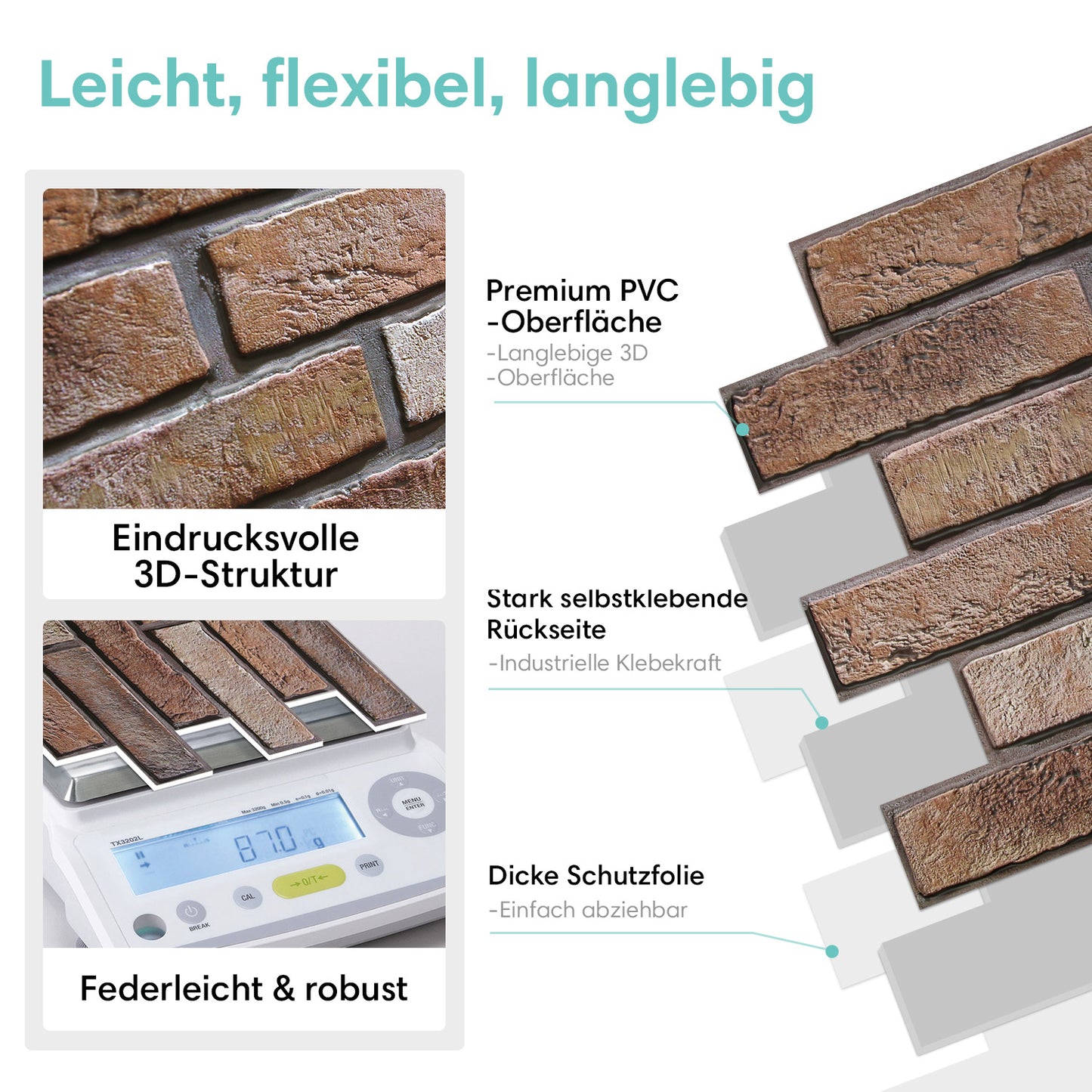 Selbstklebende 3D Wandpaneele Dunkelbraune Backsteinoptik