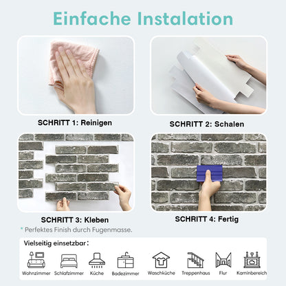Selbstklebende 3D Wandpaneele Dunkle Antike Ziegeloptik
