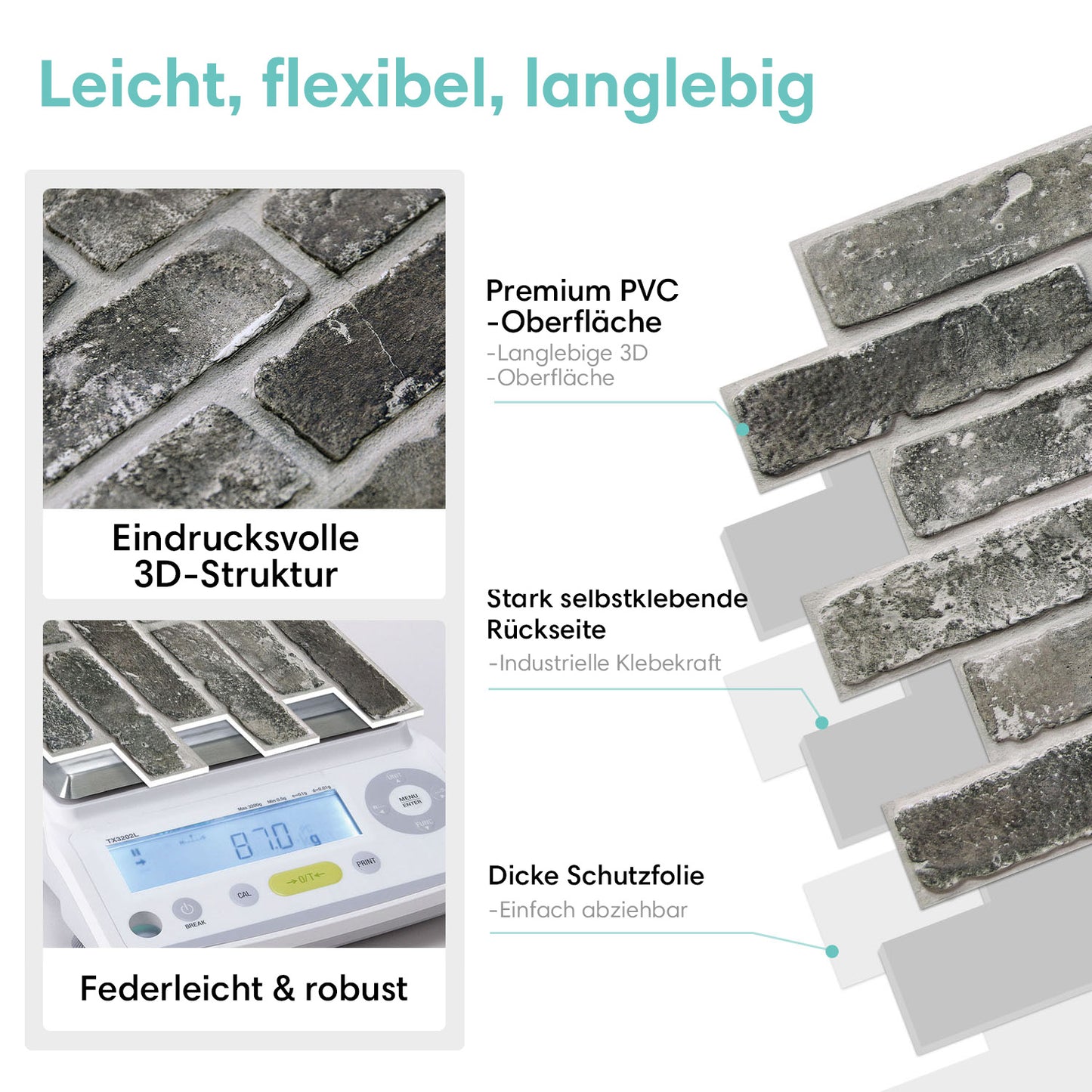 Selbstklebende 3D Wandpaneele Dunkle Antike Ziegeloptik