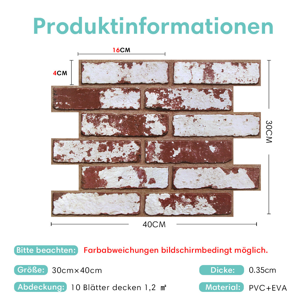 Selbstklebende 3D Wandpaneele Klassisch Rot Whitewashed in Ziegeloptik