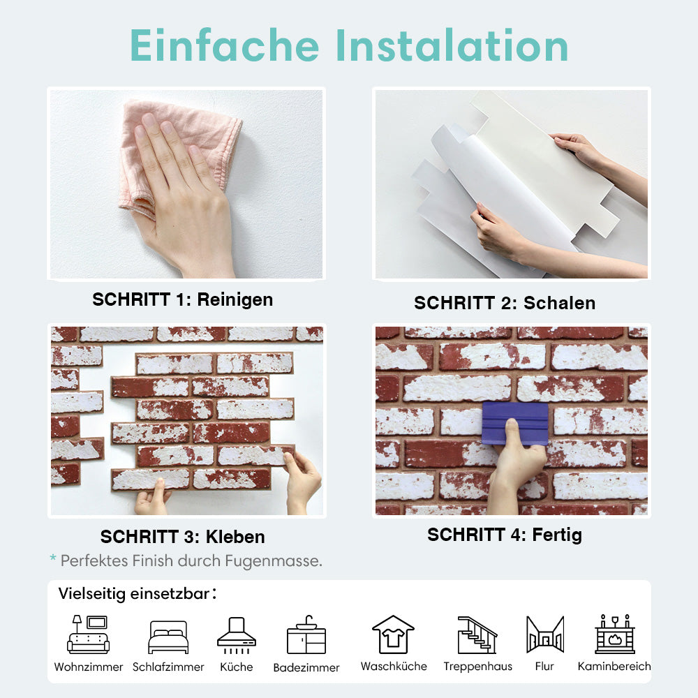Selbstklebende 3D Wandpaneele Klassisch Rot Whitewashed in Ziegeloptik