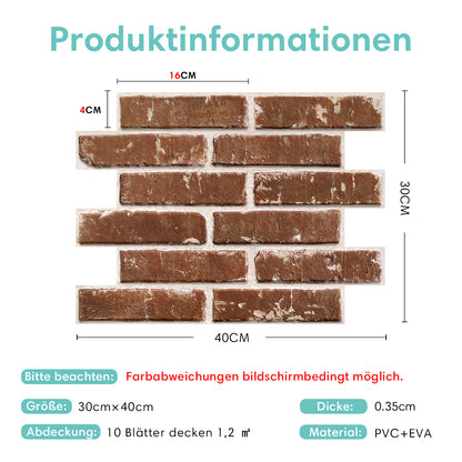 Selbstklebende 3D Wandpaneele Rotbraune Ziegeloptik