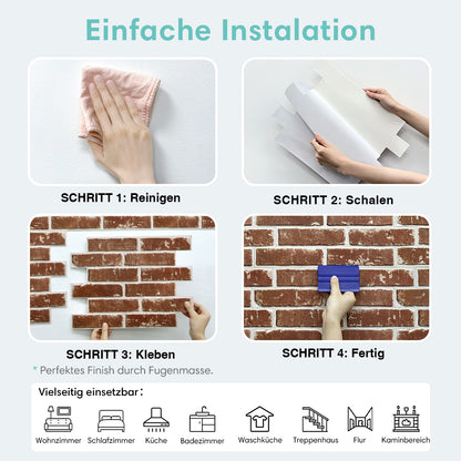 Selbstklebende 3D Wandpaneele Rotbraune Ziegeloptik