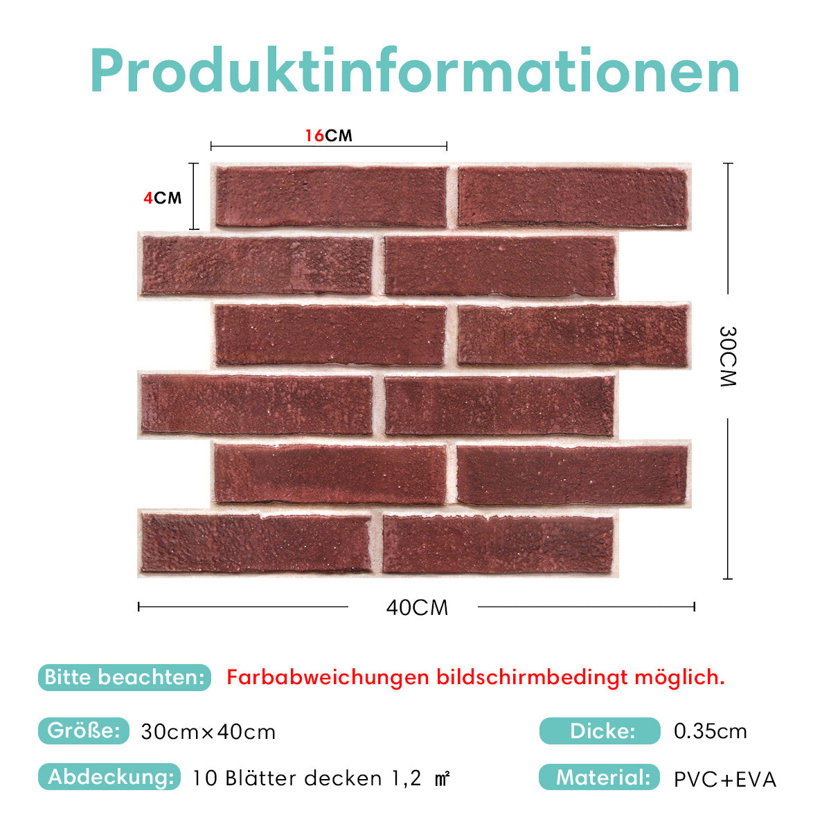 Selbstklebende 3D Wandpaneele – Rote Ziegeloptik