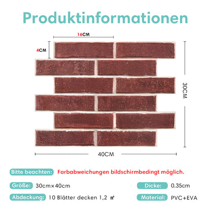 Selbstklebende 3D Wandpaneele – Rote Ziegeloptik
