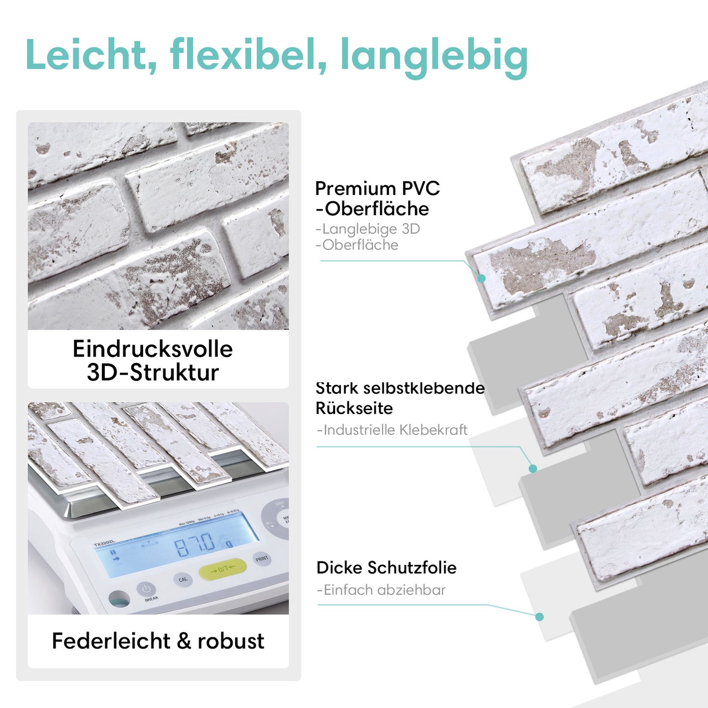 Selbstklebende 3D Wandpaneele Rustikal Kalkweiß