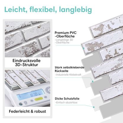Selbstklebende 3D Wandpaneele Rustikal Kalkweiß