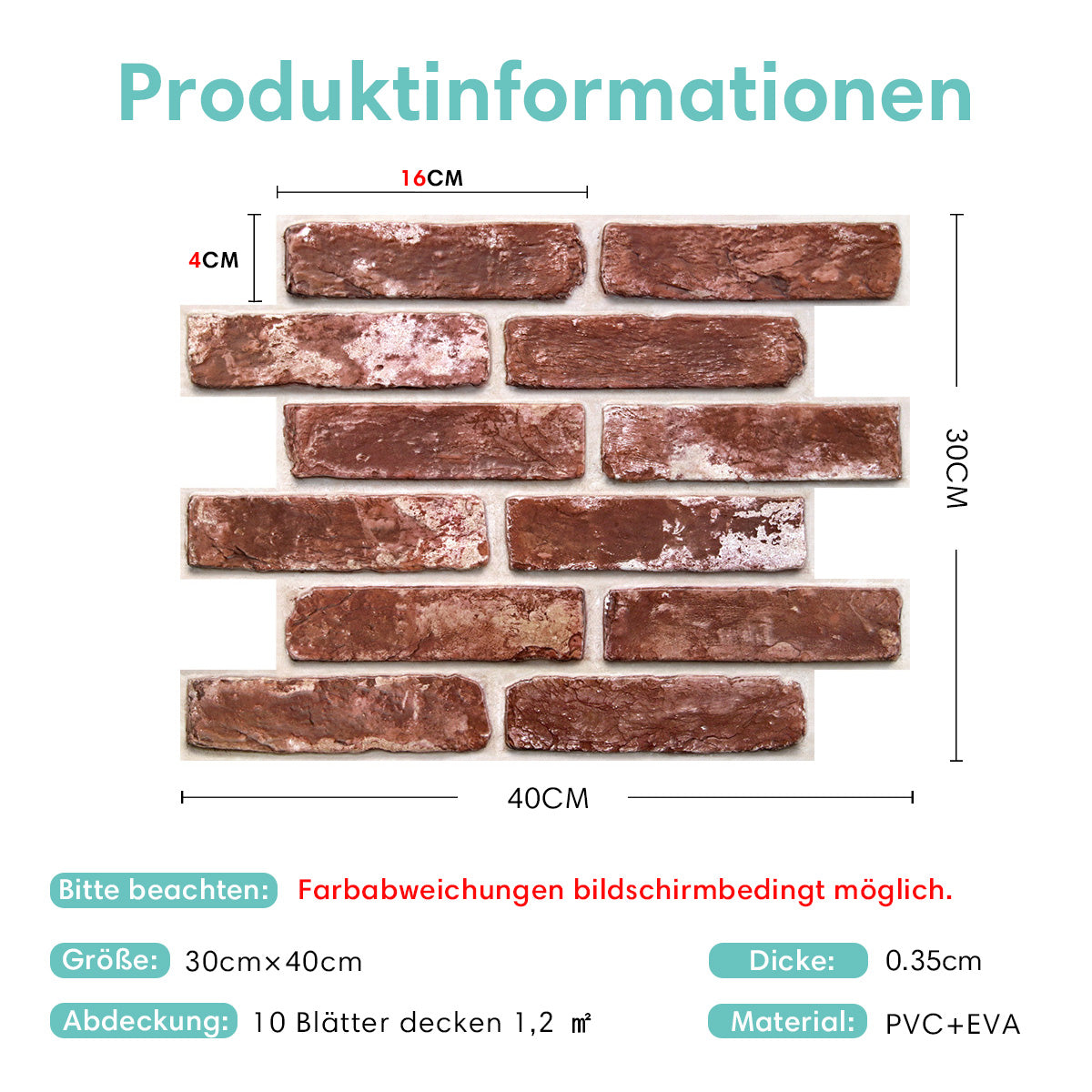 Selbstklebende 3D Wandpaneele Vintage Rot in Ziegeloptik