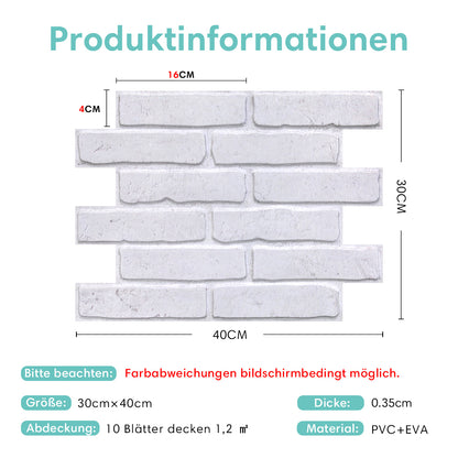 Selbstklebende 3D Wandpaneele Weiß in Ziegeloptik