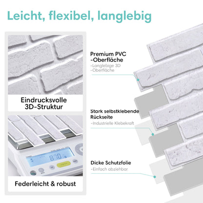 Selbstklebende 3D Wandpaneele Weiß in Ziegeloptik