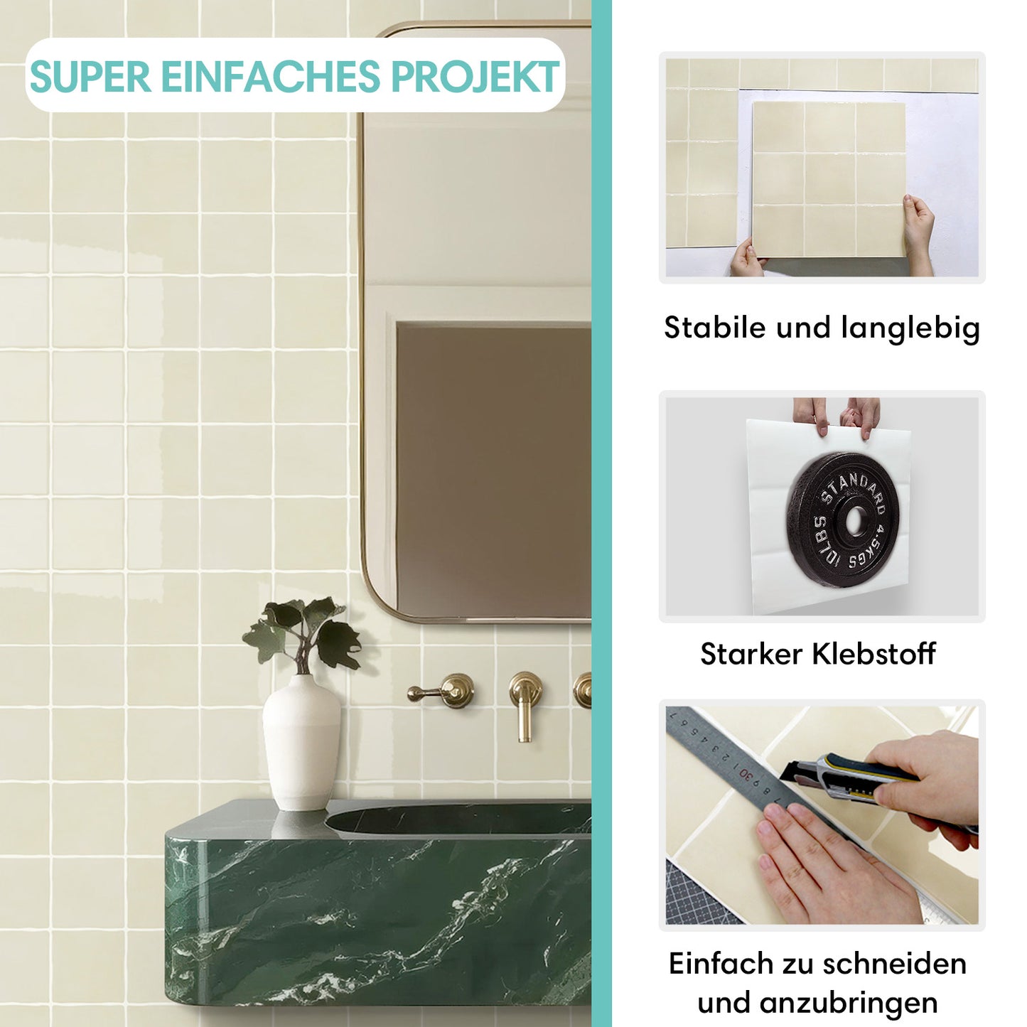 Selbstklebende Wandfliesen Beige Quadratisch-Extra Dick
