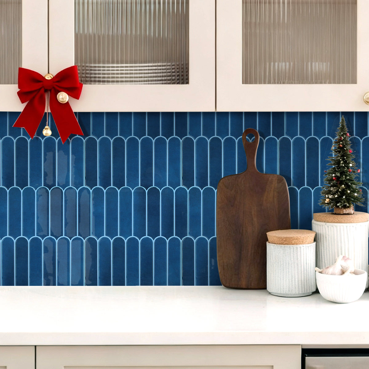 Selbstklebende Wandfliesen Dunkelblau Fischschuppen Design Dickeres