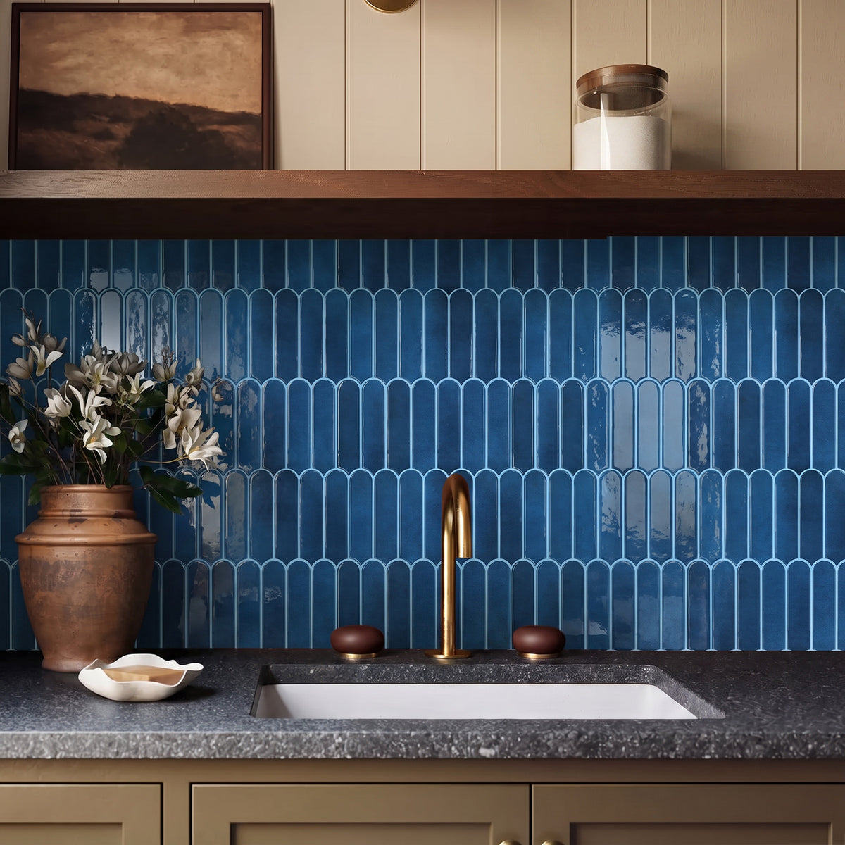 Selbstklebende Wandfliesen Dunkelblau Fischschuppen Design Dickeres