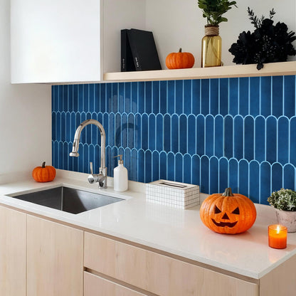 Selbstklebende Wandfliesen Dunkelblau Fischschuppen Design Dickeres