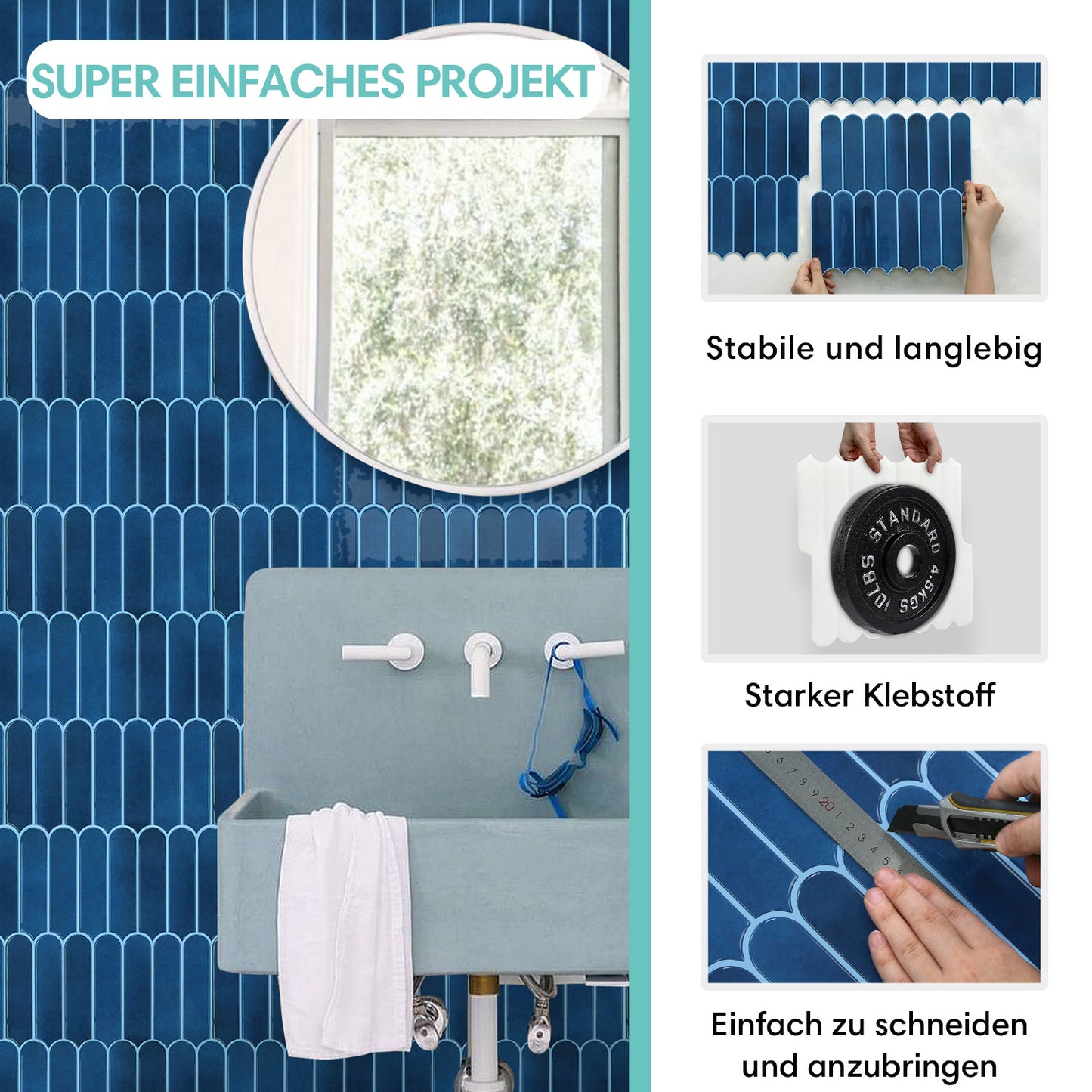 Selbstklebende Wandfliesen Dunkelblau Fischschuppen Design Dickeres