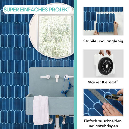 Selbstklebende Wandfliesen Dunkelblau Fischschuppen Design Dickeres