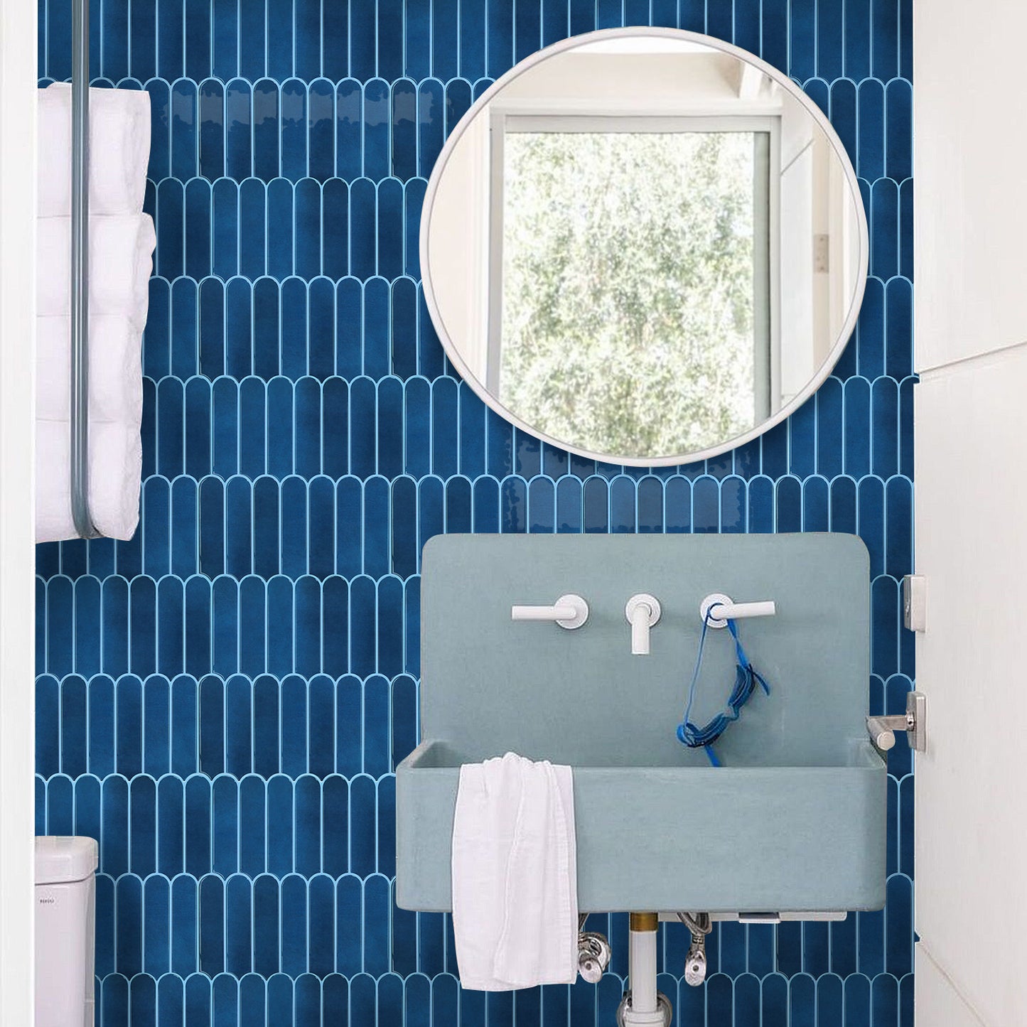 Selbstklebende Wandfliesen Dunkelblau Fischschuppen Design Dickeres