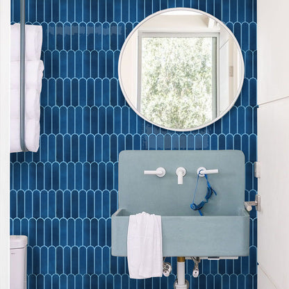 Selbstklebende Wandfliesen Dunkelblau Fischschuppen Design Dickeres