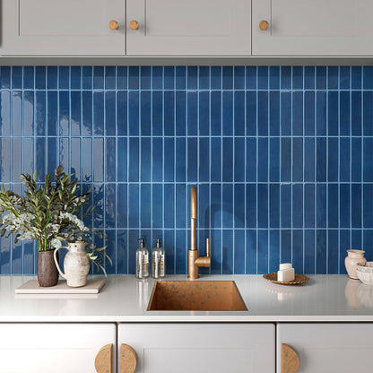 Selbstklebende Wandfliesen Dunkelblau Stäbchenoptik Mosaik