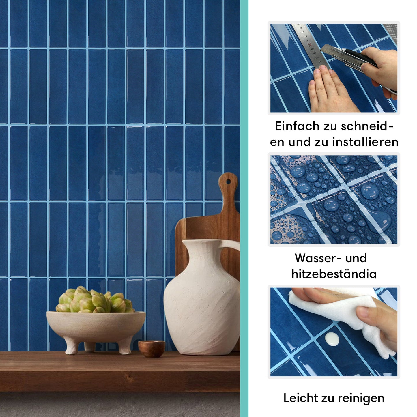 Selbstklebende Wandfliesen Dunkelblau Stäbchenoptik Mosaik