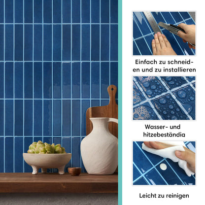Selbstklebende Wandfliesen Dunkelblau Stäbchenoptik Mosaik