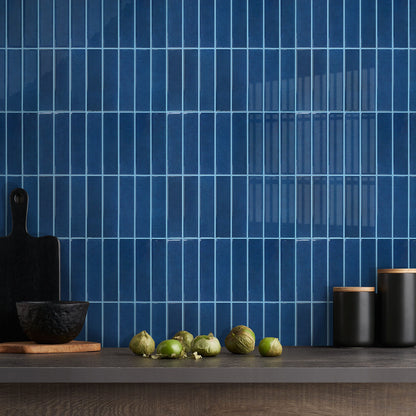 Selbstklebende Wandfliesen Dunkelblau Stäbchenoptik Mosaik