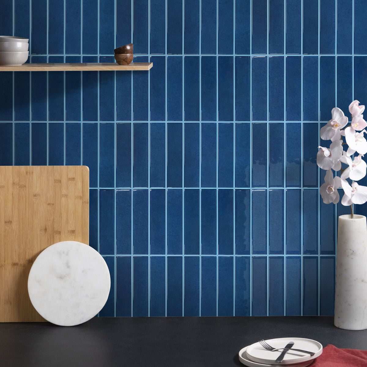 Selbstklebende Wandfliesen Dunkelblau Stäbchenoptik Mosaik