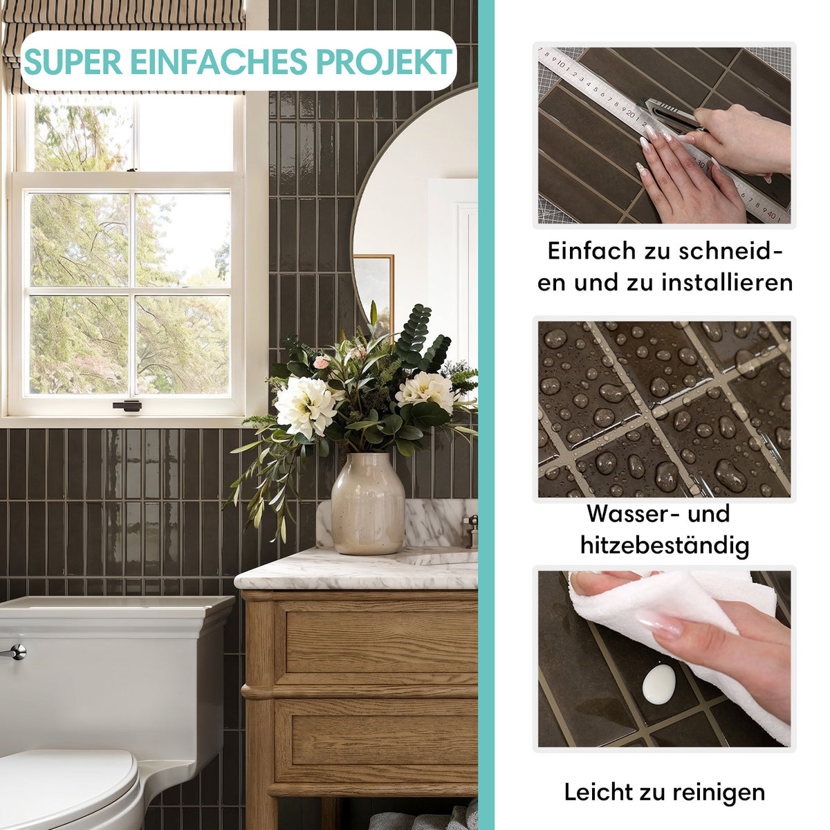 Selbstklebende Wandfliesen Dunkelbraun Linienoptik