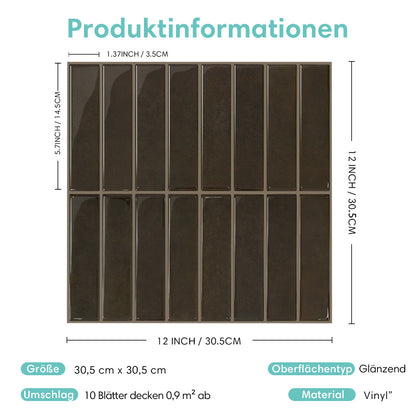 Selbstklebende Wandfliesen Dunkelbraun Linienoptik
