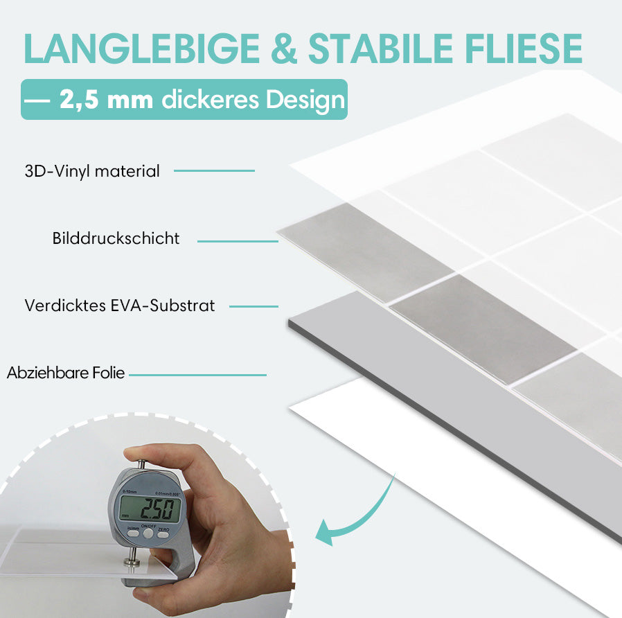 Selbstklebende Wandfliesen Grau Quadratisch– Extra Dick